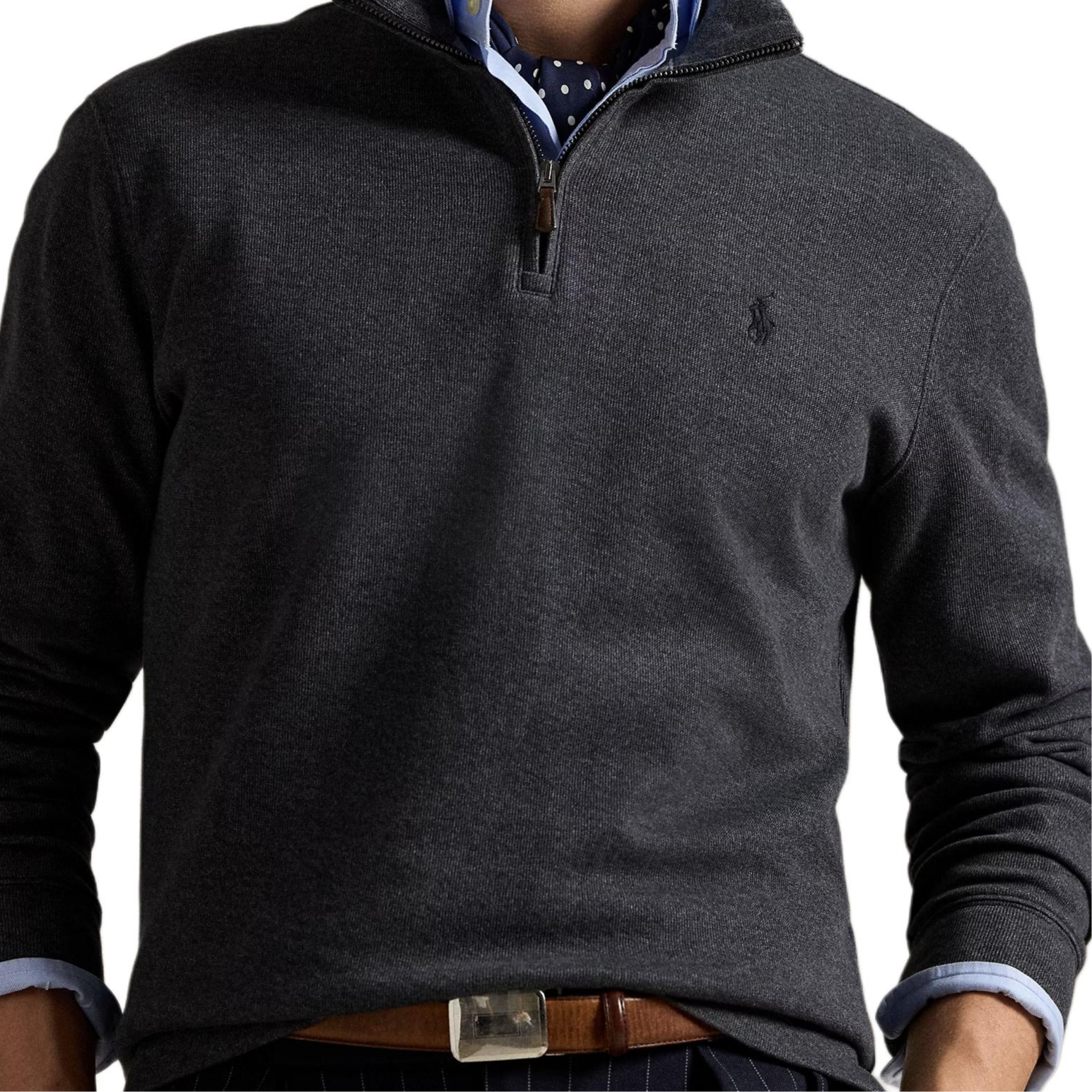 Полузастегивающийся длинный хлопковый свитер Polo Ralph Lauren, темно-серый — фото 4