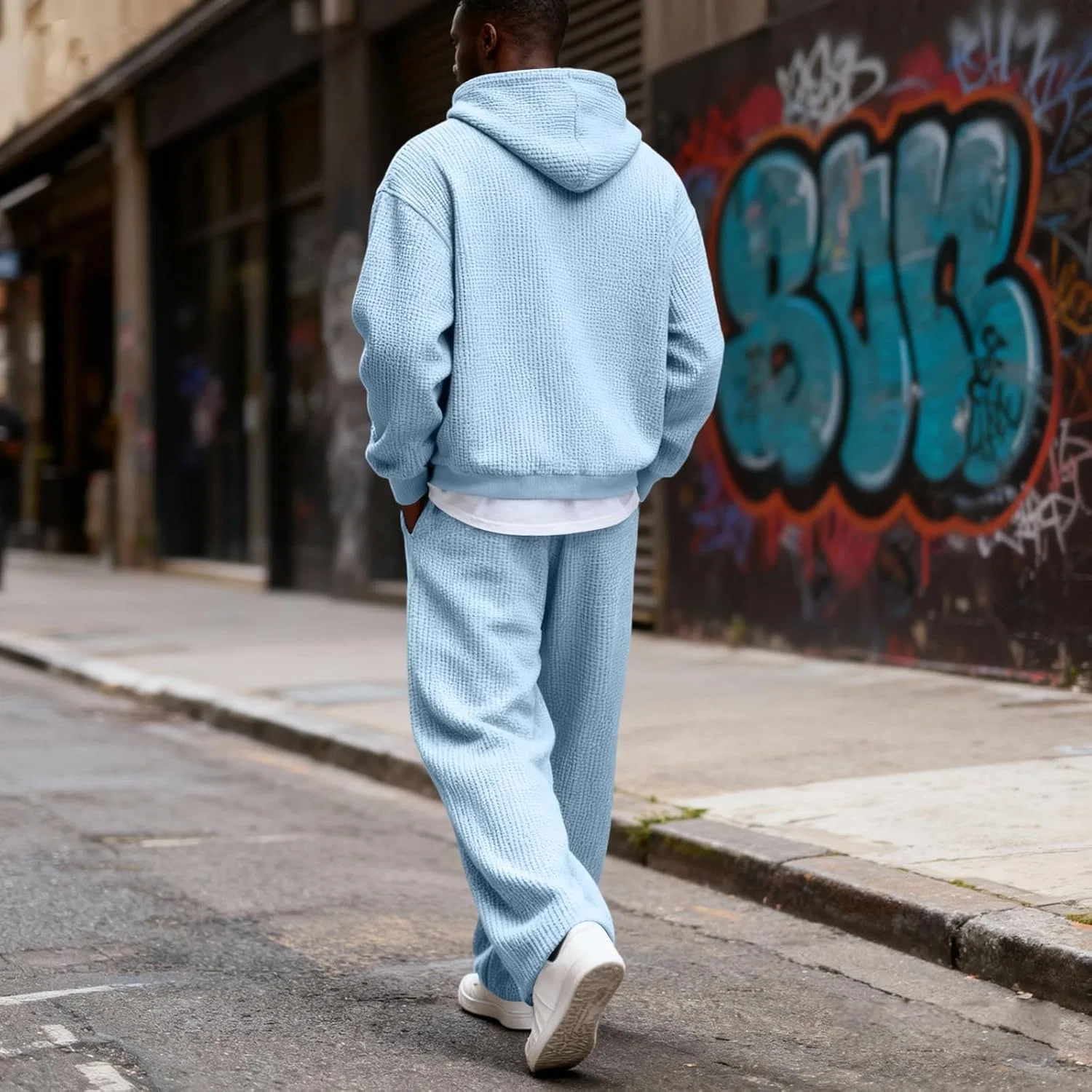 Костюм спортивный мужской waffle knit, K002-sky Blue — фото 4