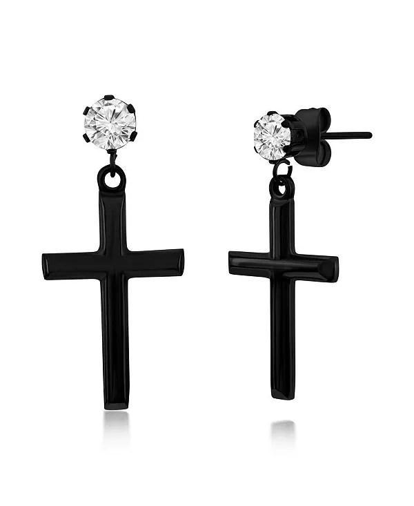 

Серьги-Крестики с фианитами из полированной нержавеющей стали Metallo, black