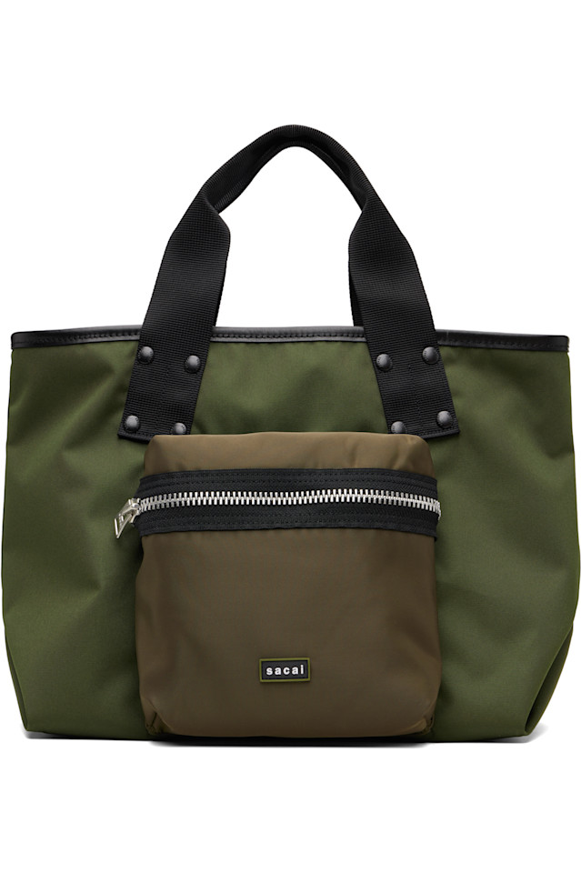 

Sacai Средняя сумка-тоут цвета хаки с карманом