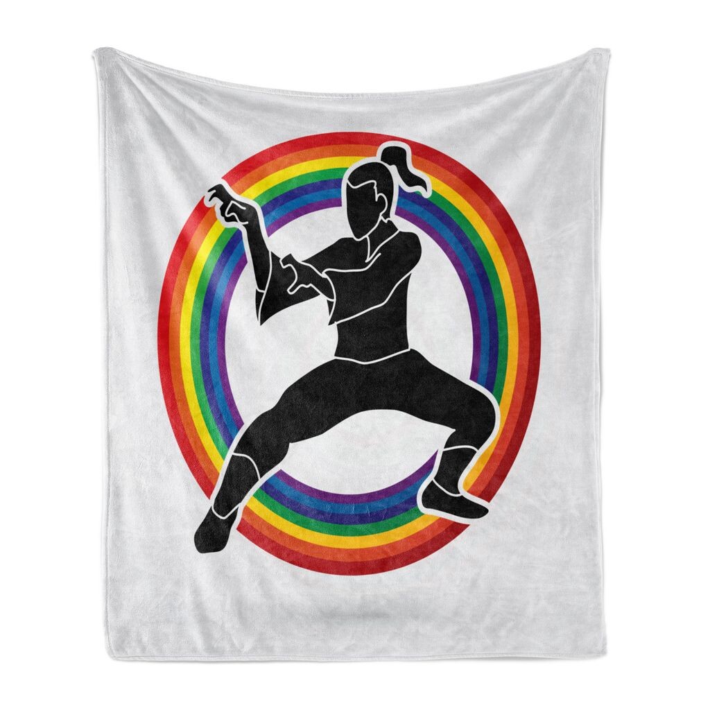 

Мягкое фланелевое флисовое одеяло ABAKUHAUS Kung Fu, каратэ на радужном круге, уютный плюш для использования в помещении и на открытом воздухе, 125 x 175 см, многоцветный серый кокса