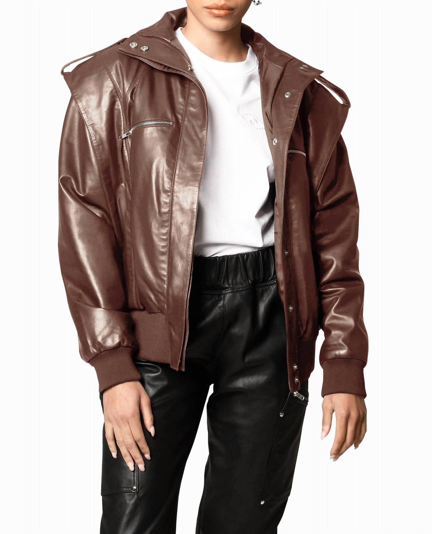 

Кожаная куртка Space Jacket коричневого цвета Nicole Miller