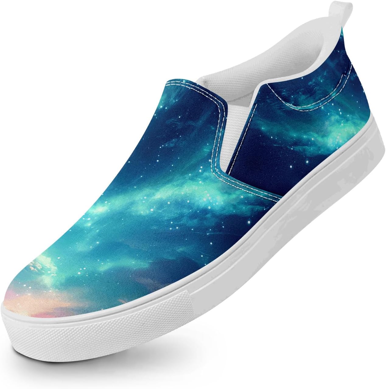

Унисекс слипоны из холщовой ткани AWSOLE - принт с небесными звездами и луной - легкие повседневные балетки для прогулок, путешествий и ежедневной носки, белый