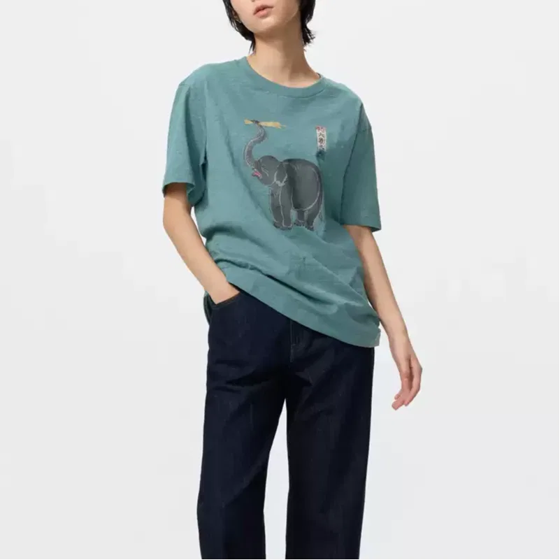 Футболка x BOSHIDUNMEISHUGUAN, LIANMINGKUAN SS26 Unisex UNIQLO, Green — фото 4
