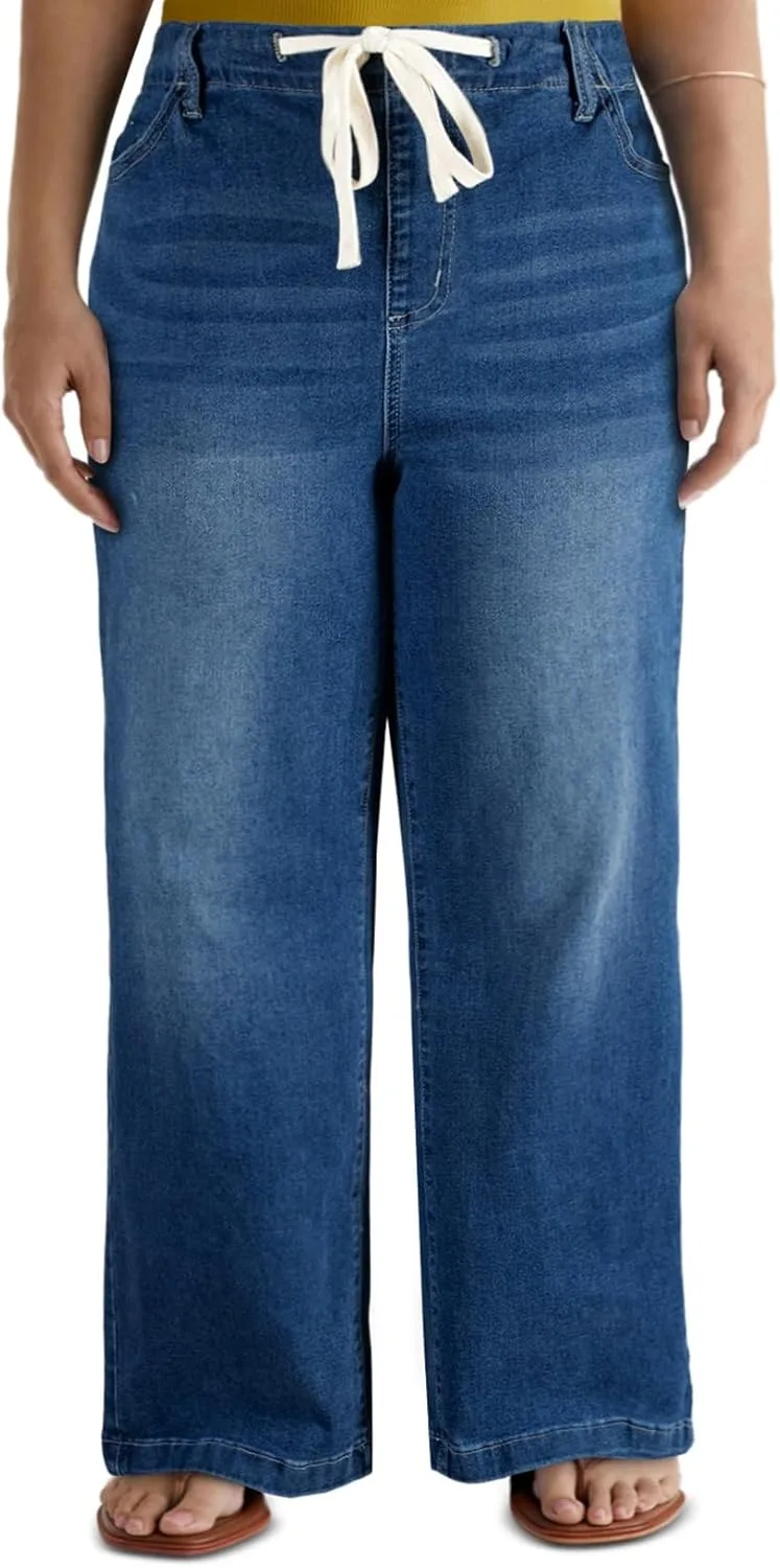 

Eytino женские джинсы plus size широкие с эластичным поясом и карманами (1X-5X)