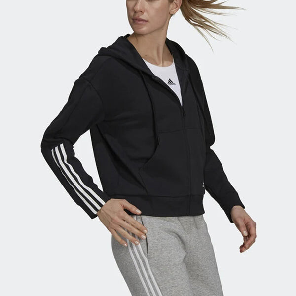 Толстовка Essentials свободного кроя с 3 полосками и молнией по всей длине Adidas, черный — фото 4