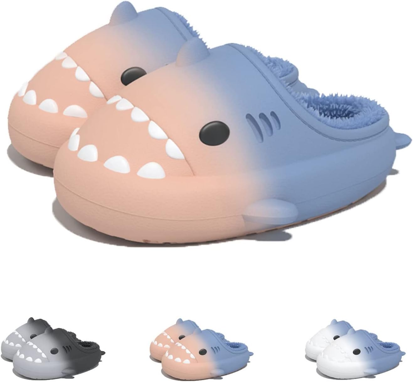 

Зимние пушистые тапочки Shark Slides с изображением акулы, зимние тапочки Cloud Slides с акулой для взрослых, нескользящие пушистые тапочки Quroxo, синий/розовый