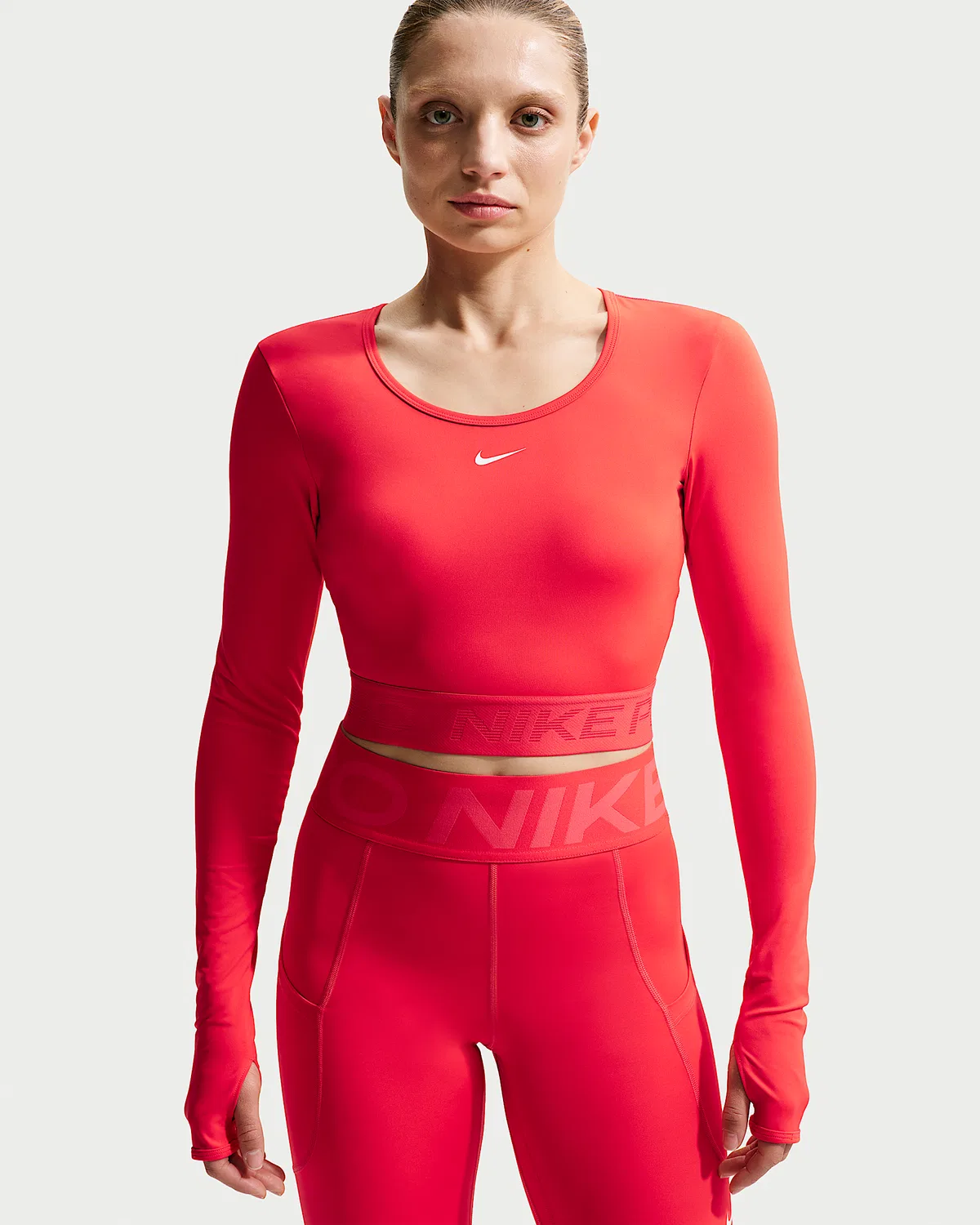 Женский топ Nike Pro Dri-FIT с длинным рукавом, Light Crimson/Ember Glow/White