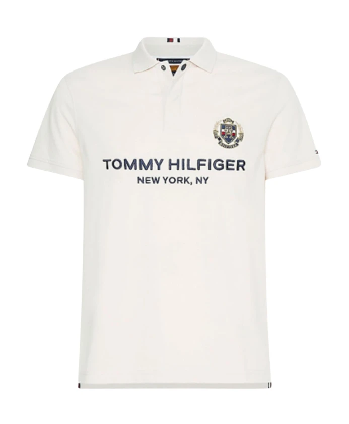 

Узкая рубашка поло с эмблемой Icon и логотипом на груди. Tommy Hilfiger, бежевый