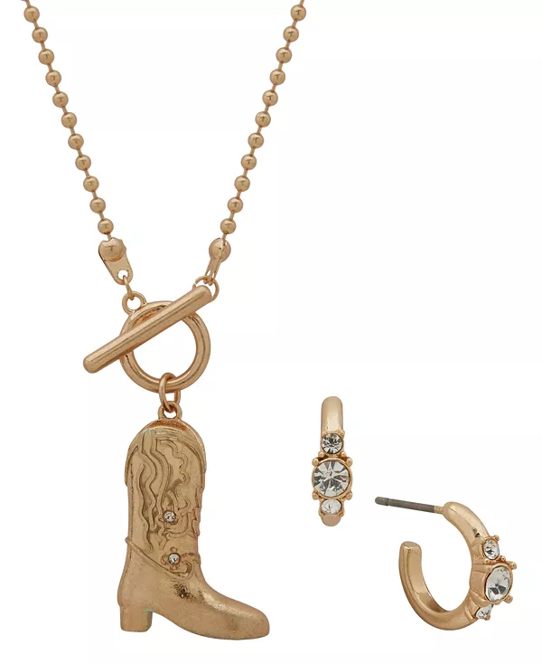 

Подарочный набор из 2-х предметов: ожерелье с подвеской в виде сапога и серьги-кольца Yellowstone, brass