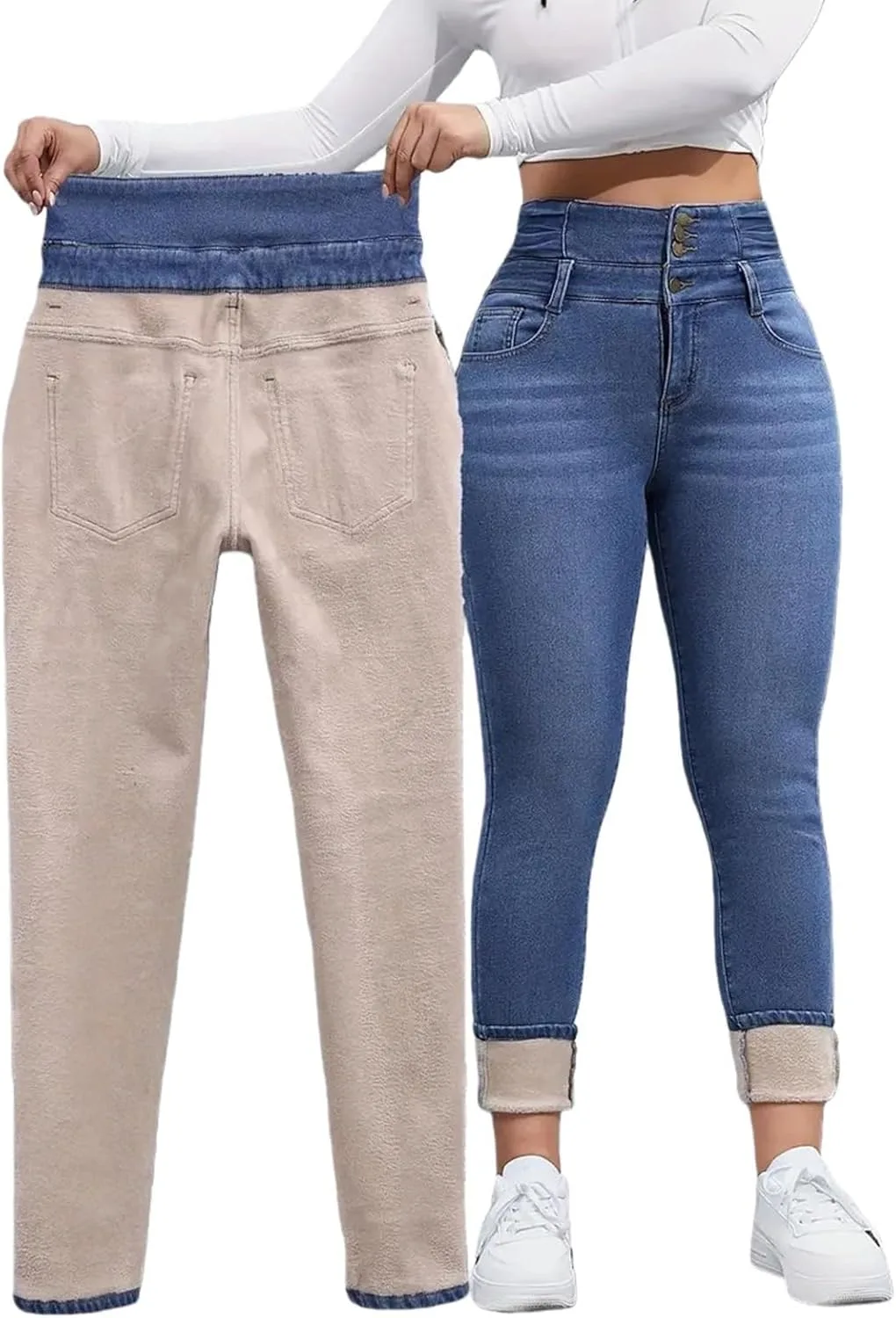 Утепленные джинсы Fleece Lined для женщин, осень-зима 2026, утепленные, Slim Fit, Super High Waisted