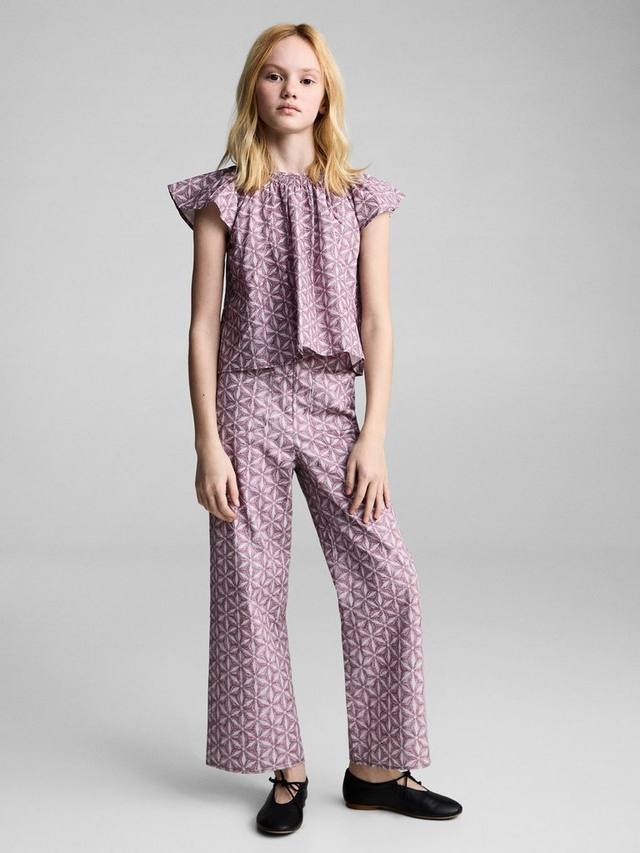 

Детские брюки Carlota Geometric с широкими штанинами Mango, Pink