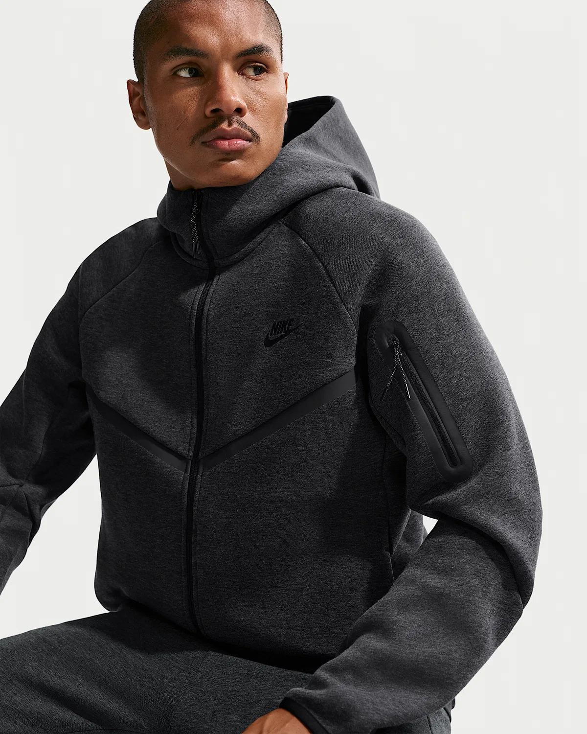 Мужская флисовая ветровка Nike Tech на молнии, Black Heather/Black — фото 3