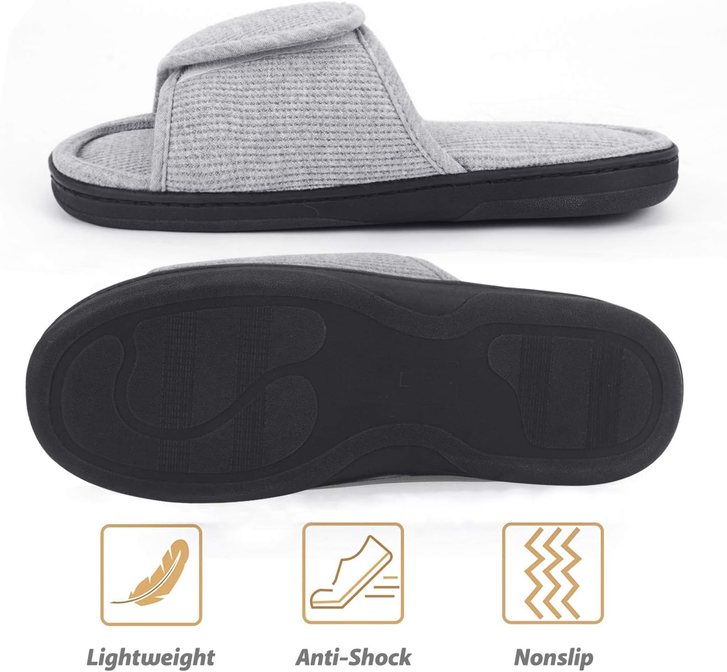 Женские и мужские тапочки IPENNY с открытым носком, регулируемые, с амортизирующей вставкой и противоскользящей подошвой, серый — фото 3