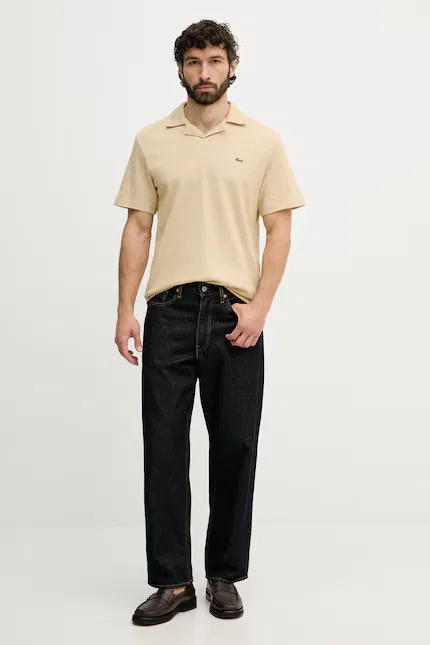 Поло Lacoste из смесового хлопка и льна, мужское, бежевый — фото 2