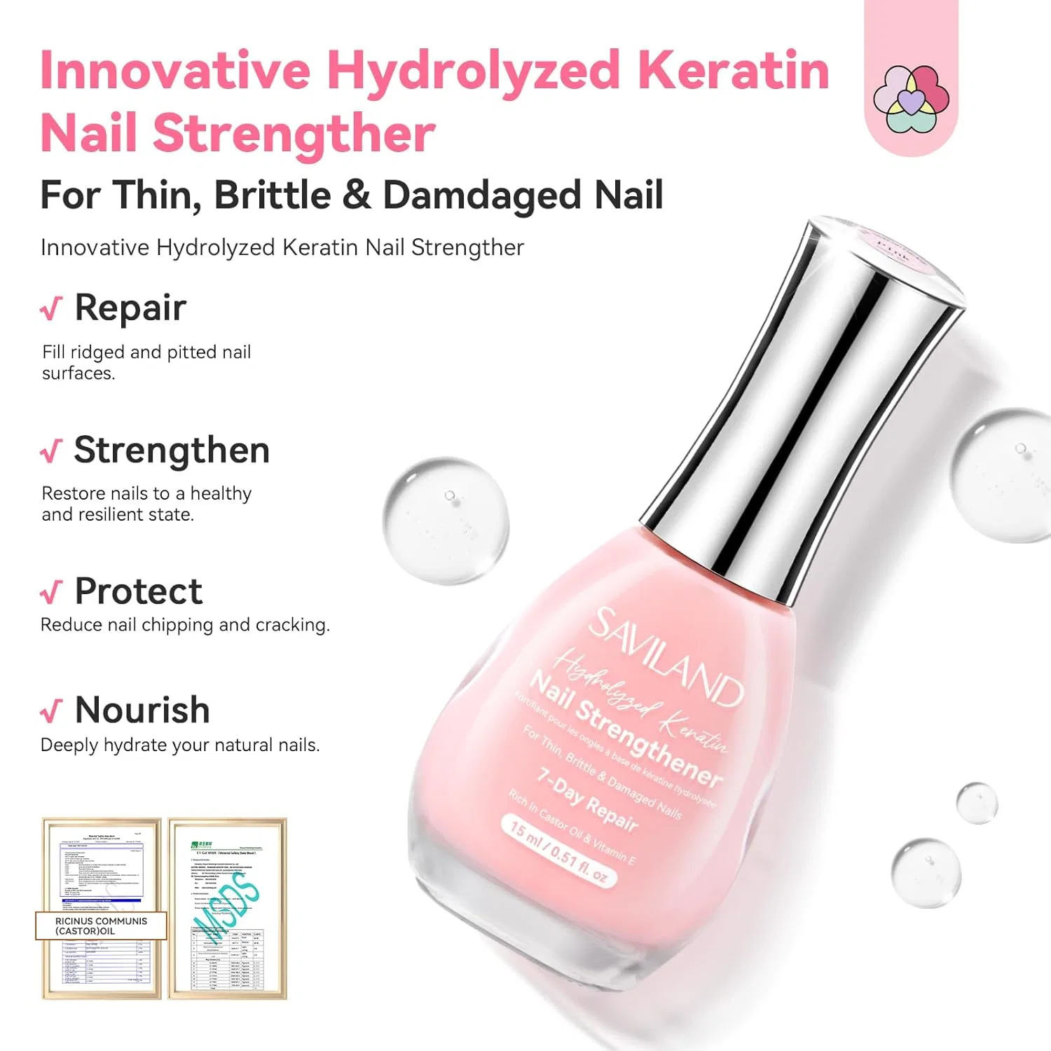 Укрепитель для ногтей SAVILAND Extra Strong, 15 мл Saviland, 15 Ml Pink — фото 2