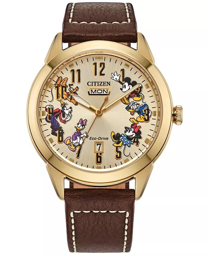 

Мужские часы Eco-Drive Disney с коричневым кожаным ремешком, 41 мм Citizen