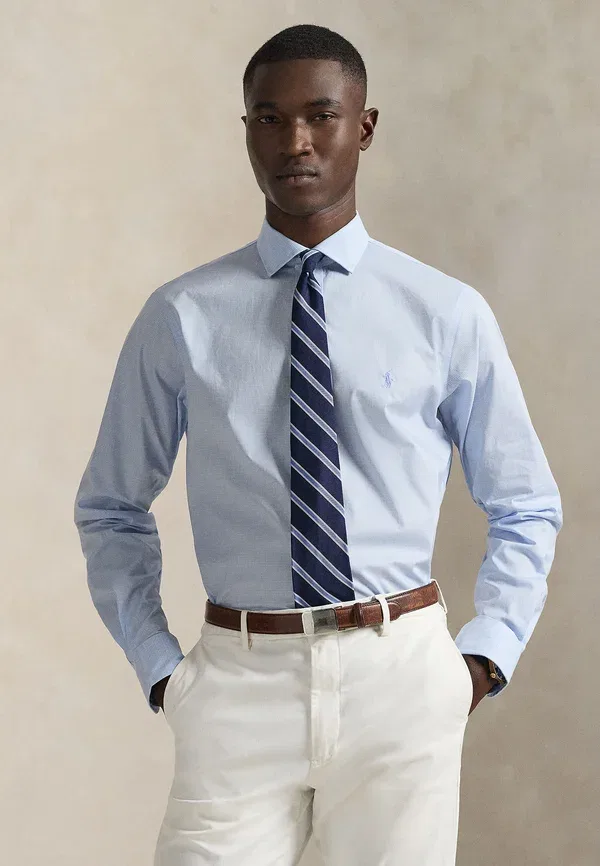 Рубашка приталенная фактурная формальная Polo Ralph Lauren, светло-голубой