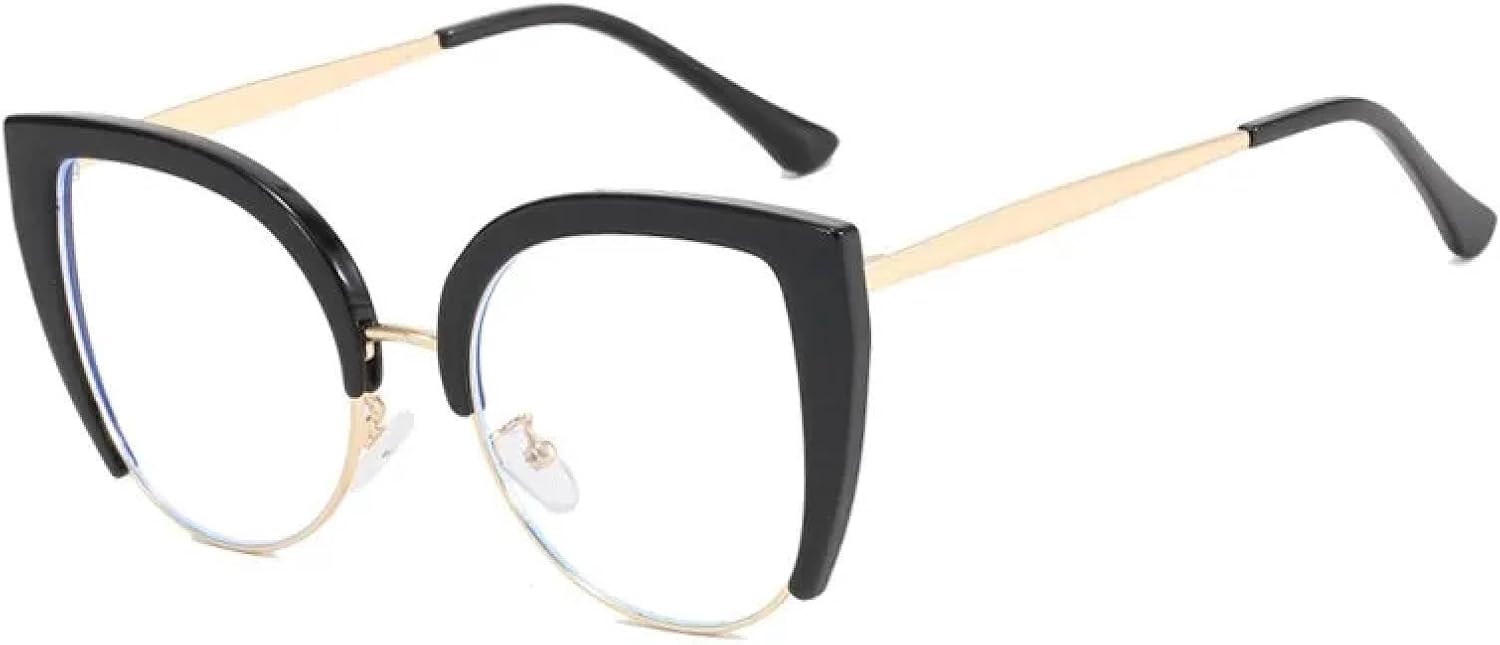 

Солнцезащитные очки с защитой от УФ-излучения UV400 | Металлическая оправа «кошачий глаз» с прозрачными линзами | Для женщин и мужчин, для занятий спортом на открытом воздухе и вождения DSVIGF, Black