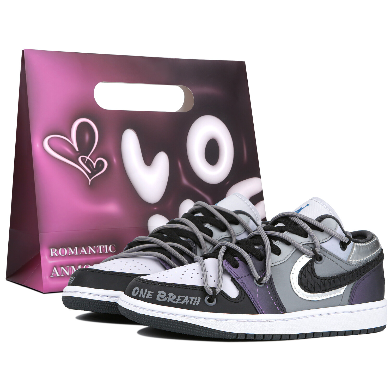 

Кроссовки Air Jordan 1 Vintage Basketball Shoes Unisex Low-top Black/purple/gray, фиолетовый