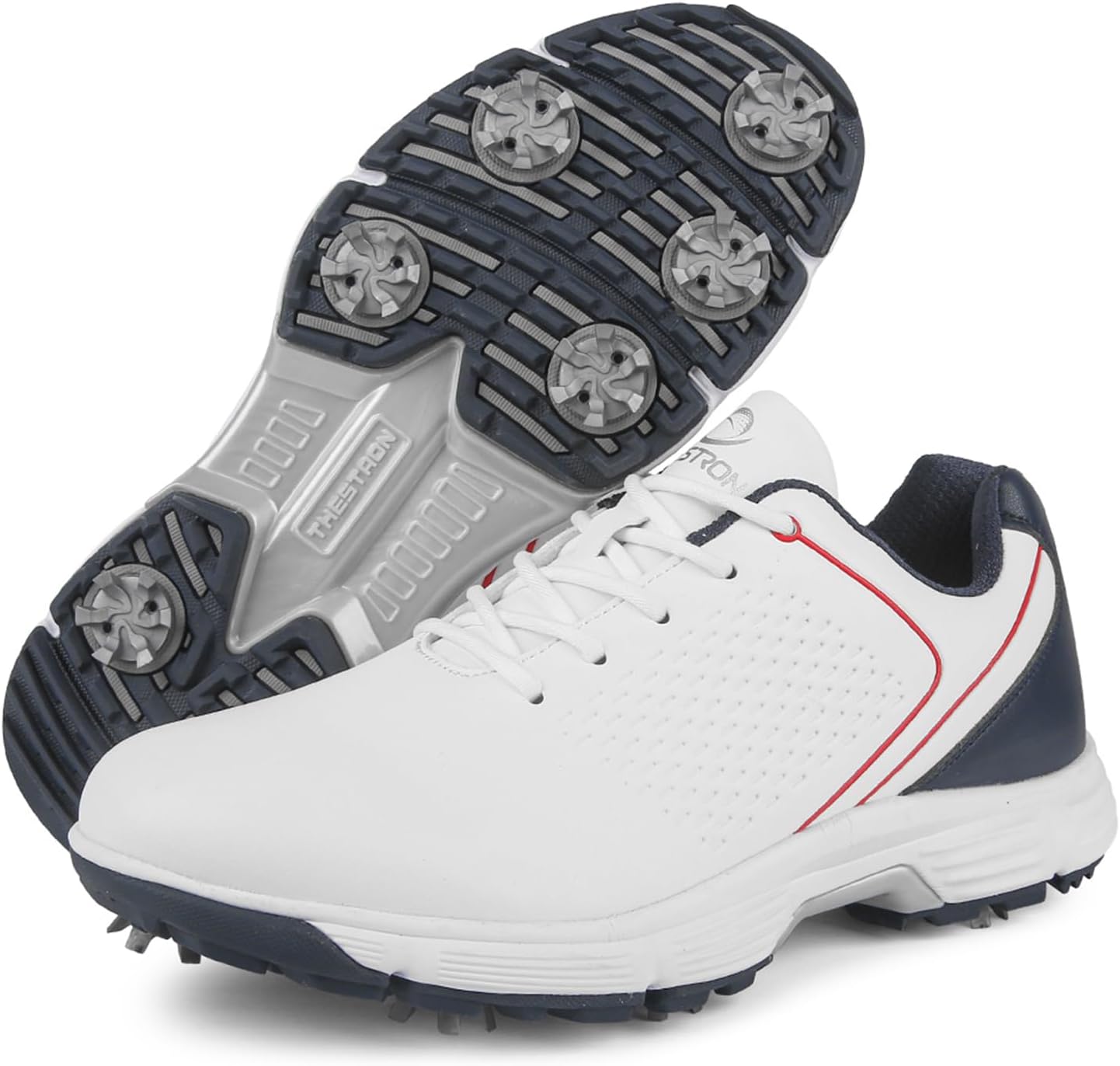 

Водонепроницаемые гольф-кроссовки для мужчин с шипами, мужская обувь для игры в гольф и прогулок на улице Zakey, белый/красный