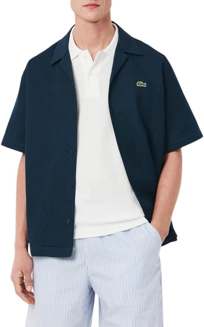 

Мужская рубашка Lacoste свободного кроя с коротким рукавом из вафельного трикотажа, Dark Navy Blue