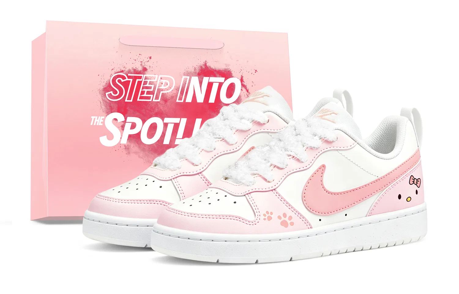 Кроссовки для скейтбординга детские Nike Court Borough Peach Cheese Cat Low Pink White