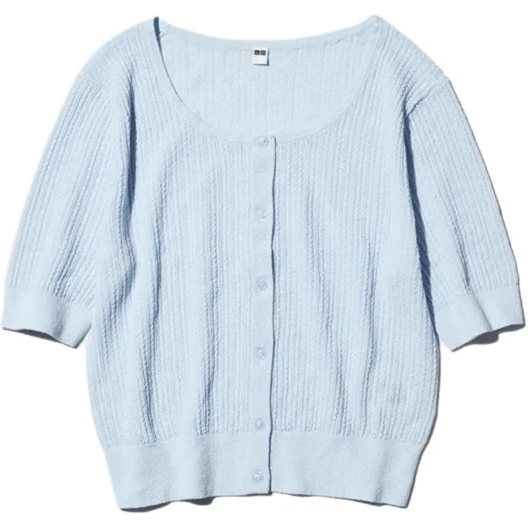 UNIQLO Кардиган женский светлый голубой с круглым вырезом