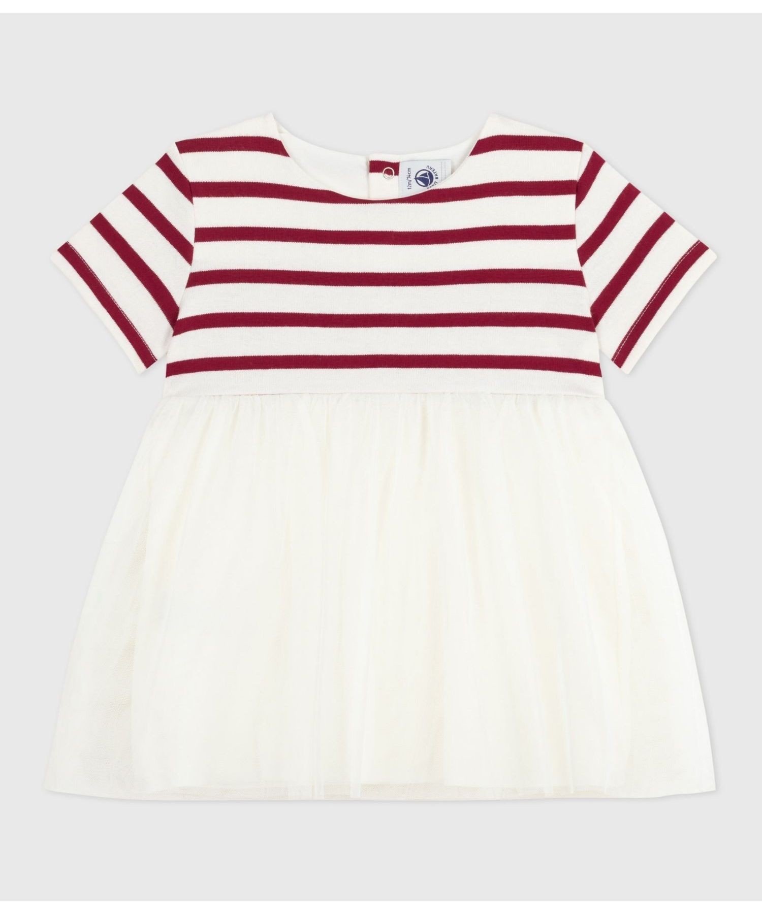 Платье с короткими рукавами PETIT BATEAU, Off-white/Red