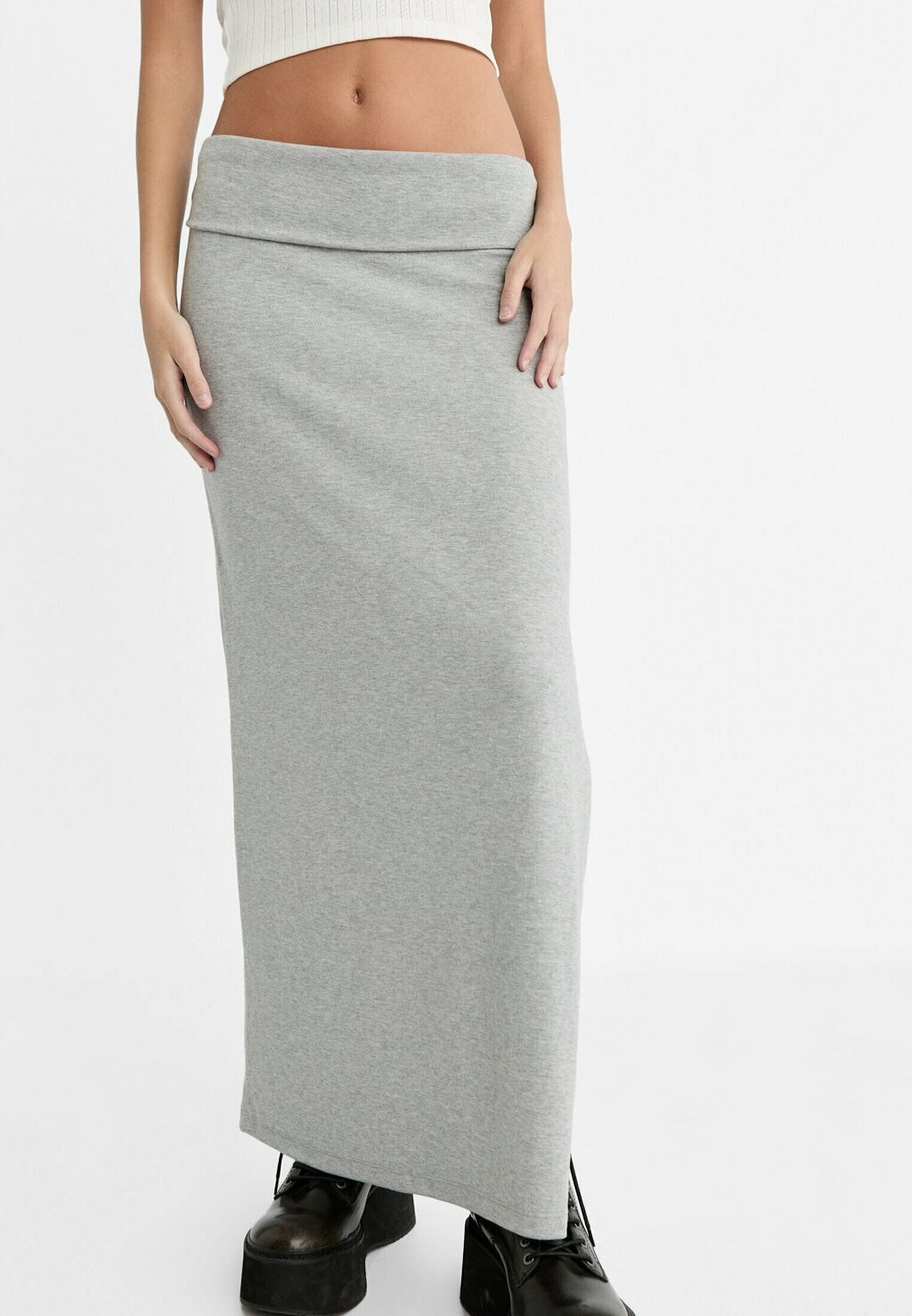 

Длинная юбка Fold Over Waist Stradivarius, серая