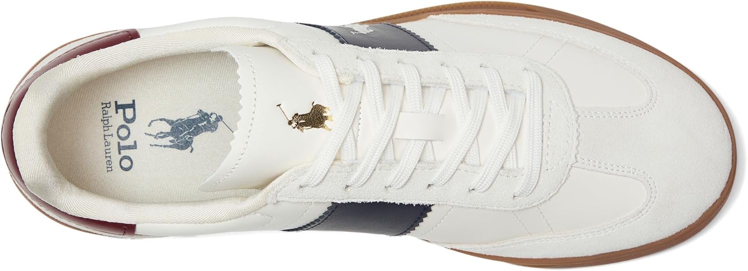 POLO RALPH LAUREN мужские кроссовки Heritage Aera из кожи и замши Bianco/Navy/Wine 1 9.5 Medium — фото 2