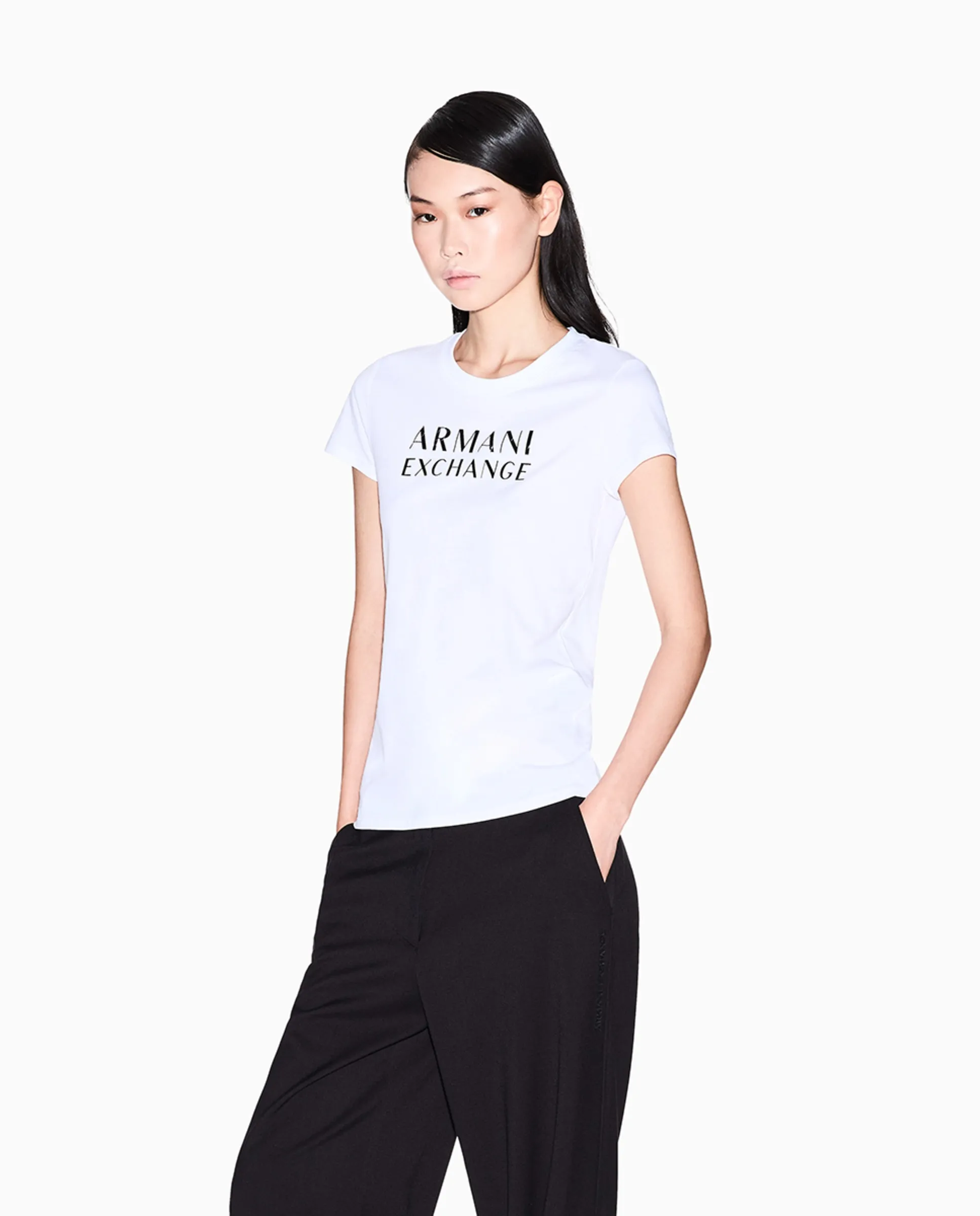 

Женская футболка с коротким рукавом и принтом логотипа Armani Exchange, белый