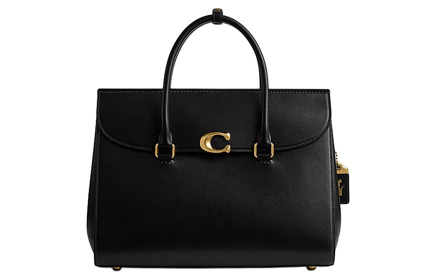 

COACH Портфель из телячьей кожи, сумка через плечо, сумка-туба, женская, черная
