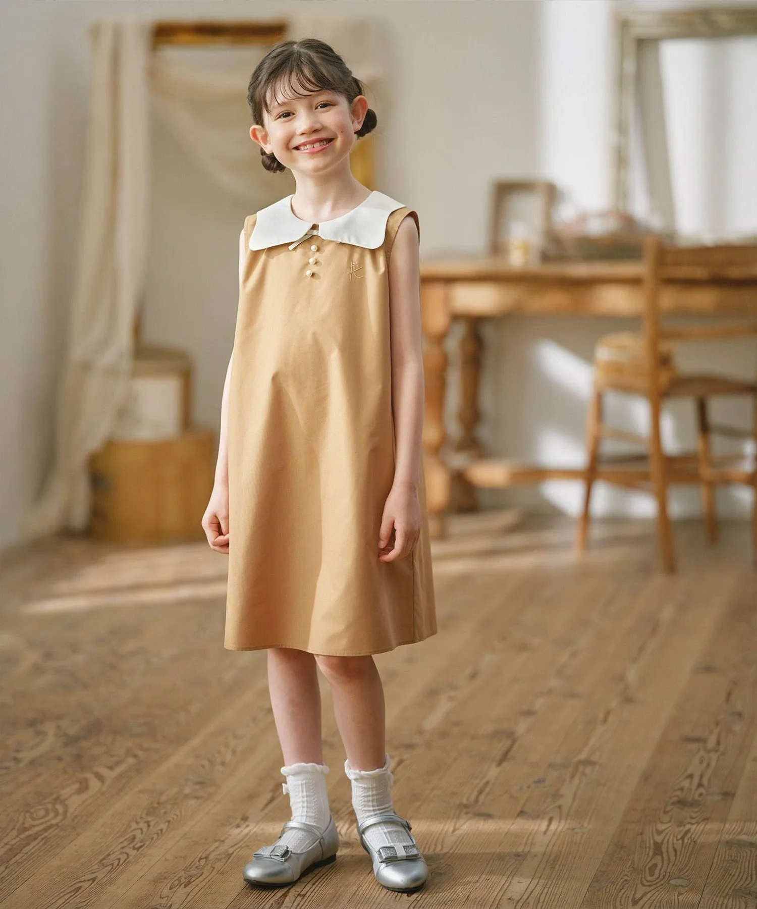 Платье с изогнутым воротником [150-160 см] Kids Suite, Beige [033] — фото 3