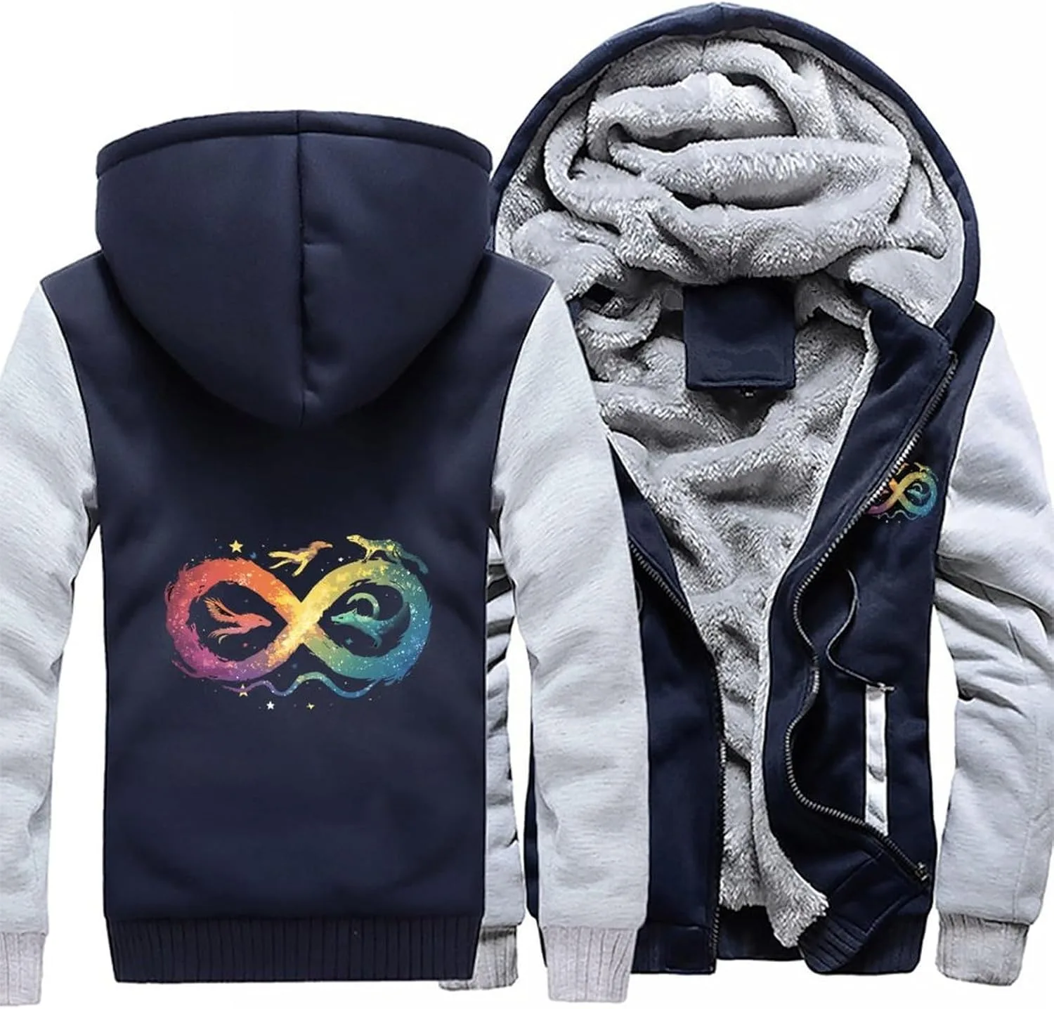 Толстовка с капюшоном Neurodiversity Symbol, мужская, теплая, из плотного флиса, с карманами, для зимы Generic, светло-серый — фото 3