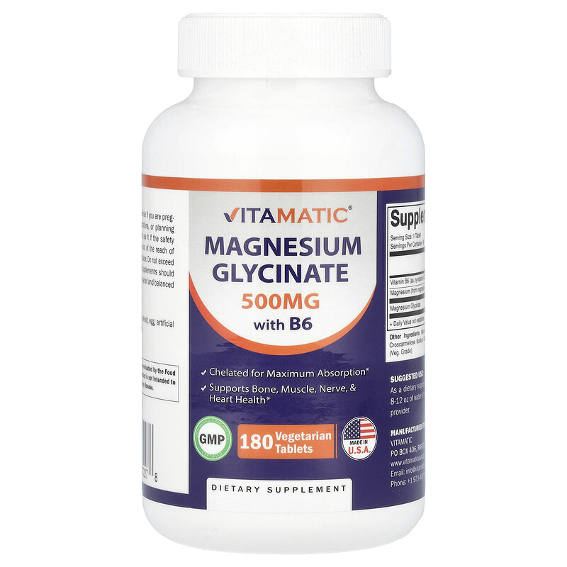 

Vitamatic, Глицинат магния с витамином B6, 180 вегетарианских таблеток