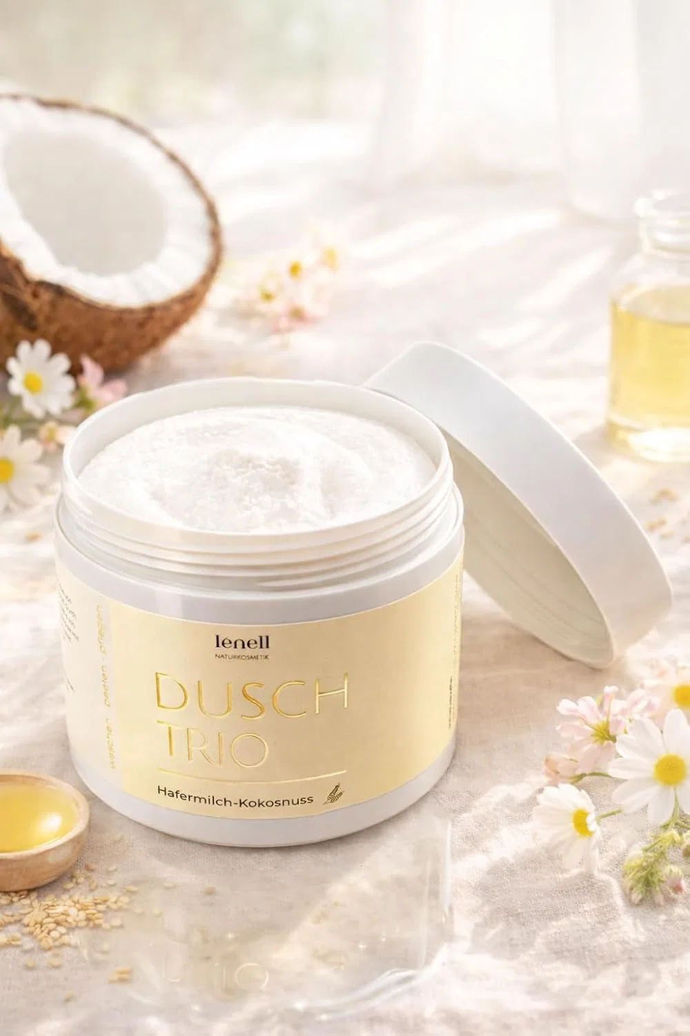 Скраб — Натуральный для душа lénell Oat Milk Coconut с кунжутным маслом, -в- , Generisch, 250 г — фото 3