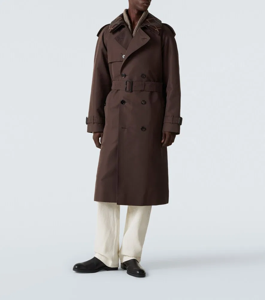 Тренч Burberry Шелковый Хлопковый в Клетку, Классический Воротник, Коричневый — фото 2