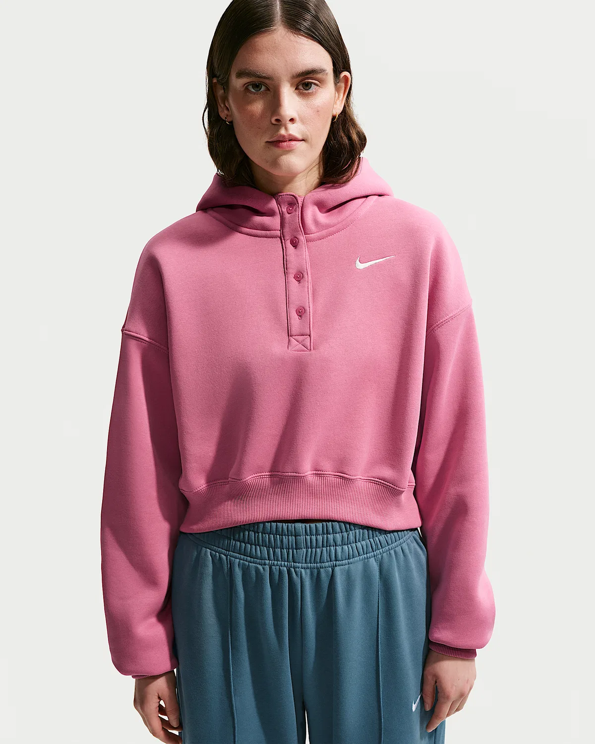 Женский оверсайз-кроп хенли худи Nike Sportswear Phoenix Fleece, Peony/Sail