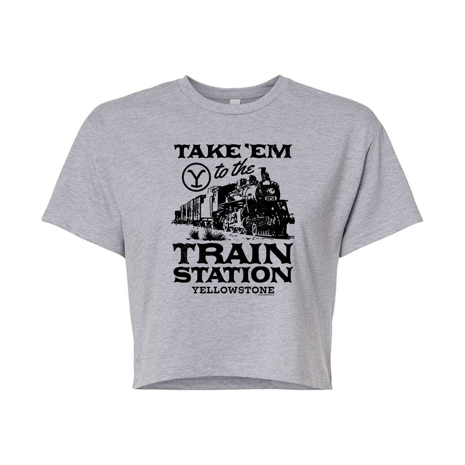 

Укороченная футболка Yellowstone для юниоров с надписью Take 'Em To The Train Station Licensed Character