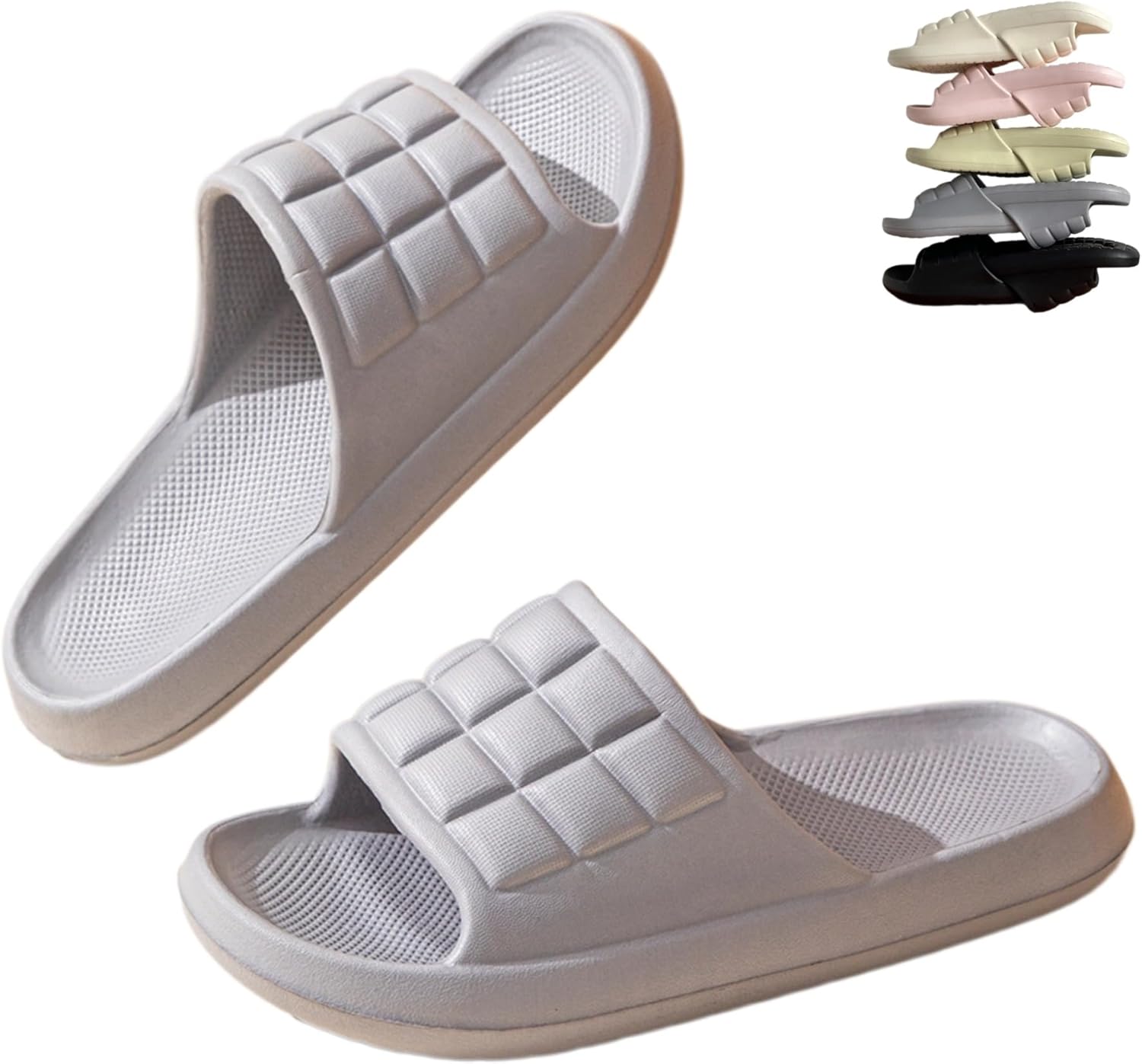 

Iwhgrmp Клетчатые домашние тапочки для женщин Мужчины Туфли для душа в помещении Летняя ванная Пляжная горка Сандалии с нескользящей толстой подошвой, серый