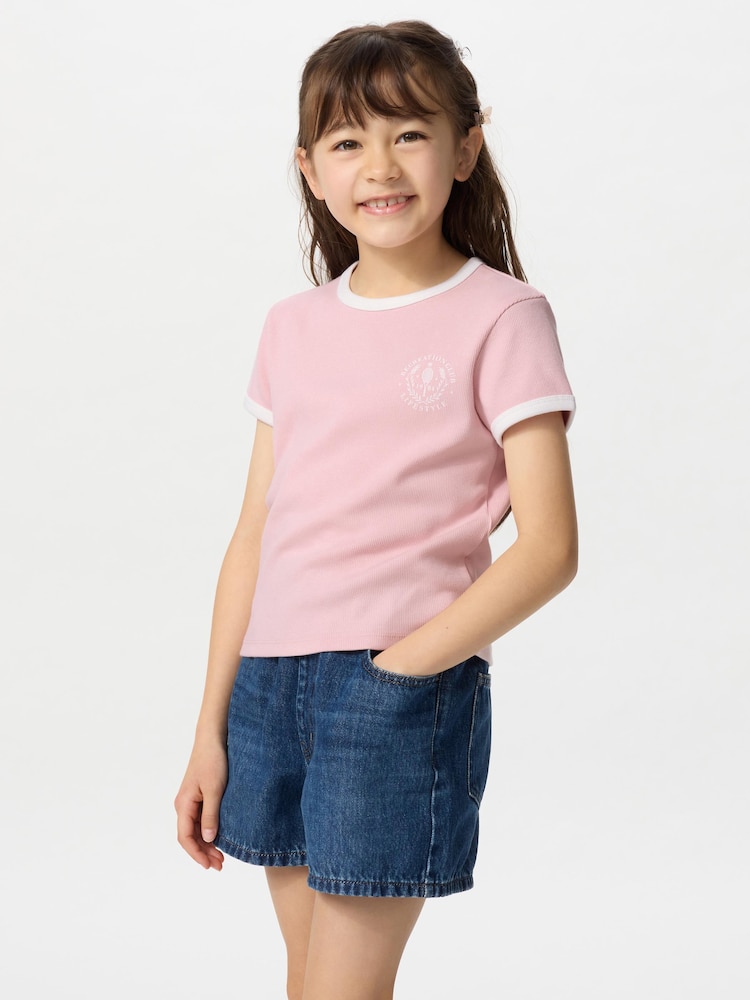 

Мягкая мини-футболка в рубчик girls Uniqlo, цвет 11 розовый