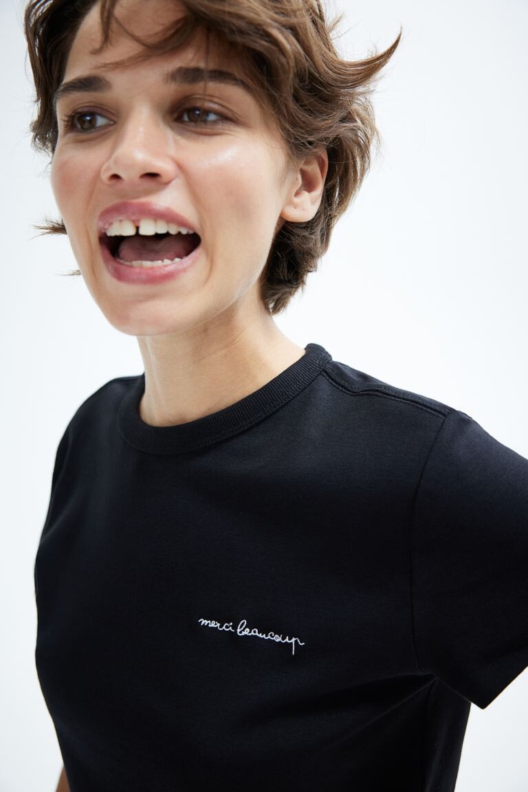 

Футболка, облегающая фигуру H&M, черный