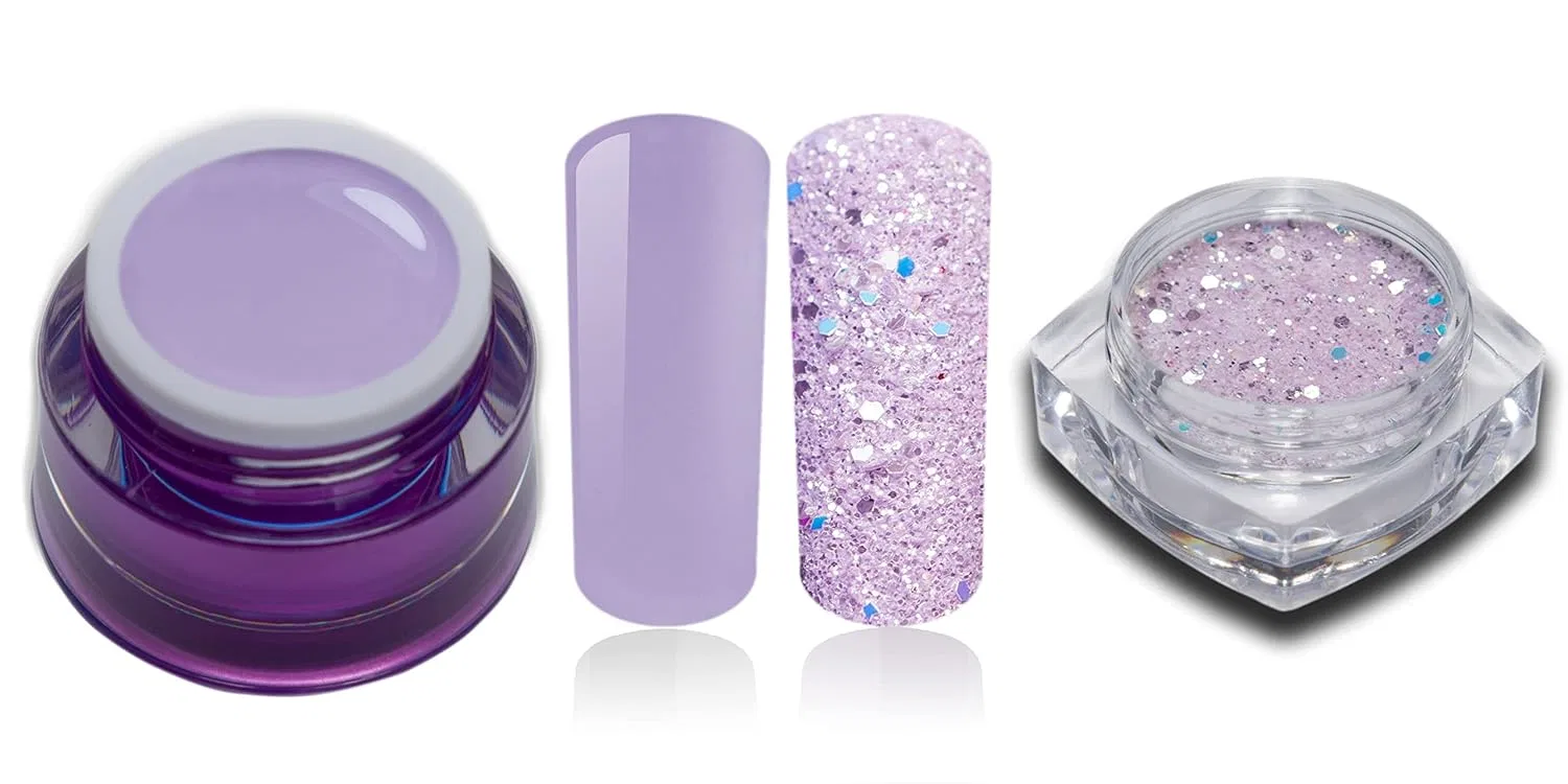 Набор цветных УФ/LED-гелей «Lilac Purple Pastel Leila» с блестками от RM Beautynails, 2 шт. Rm Beautynails