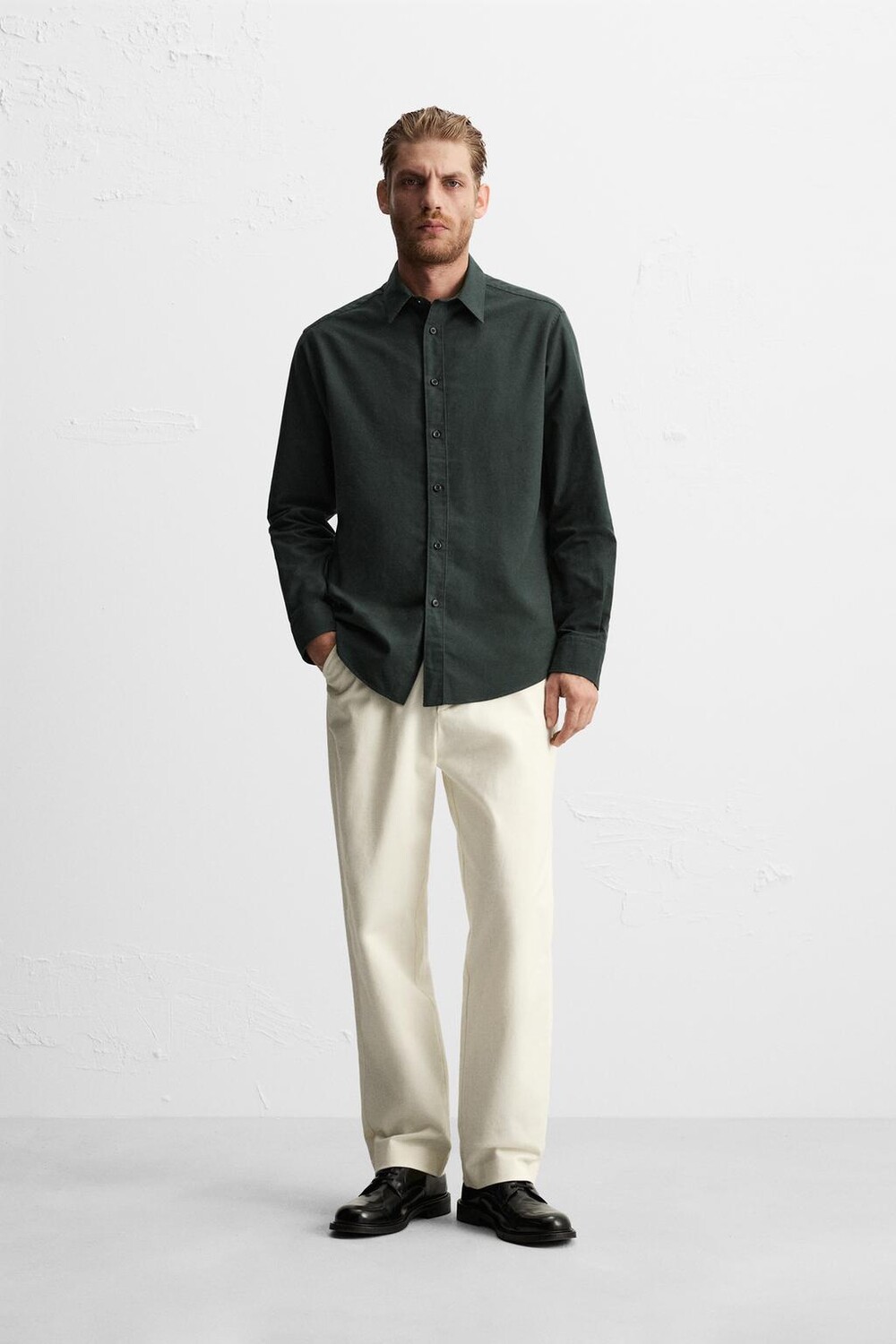 

Рубашка облегающего кроя ZARA, цвет bottle green