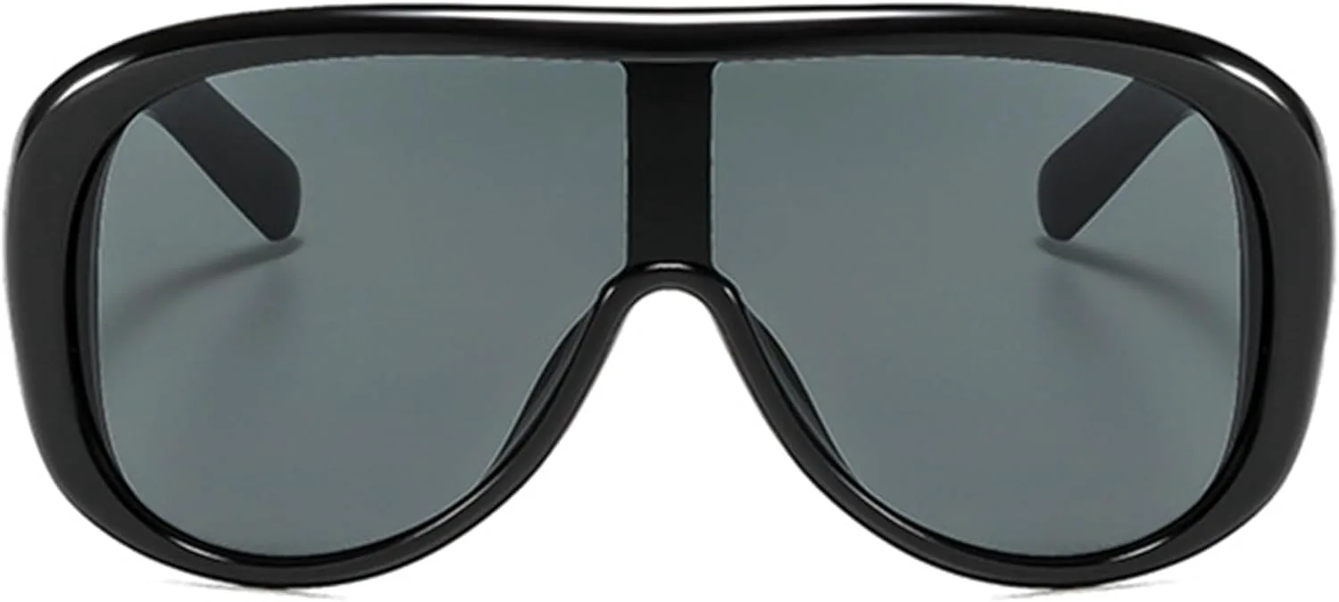 

bullabulling Большие солнцезащитные очки с обтекаемой формой для женщин и мужчин - крутые концертные очки в стиле панк-ретро, ​​круглые большие очки-щит, Black