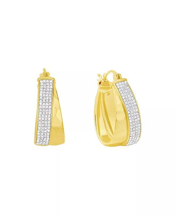 

Двухрядные текстурированные серьги-кольца из прозрачных кристаллов And Now This, gold