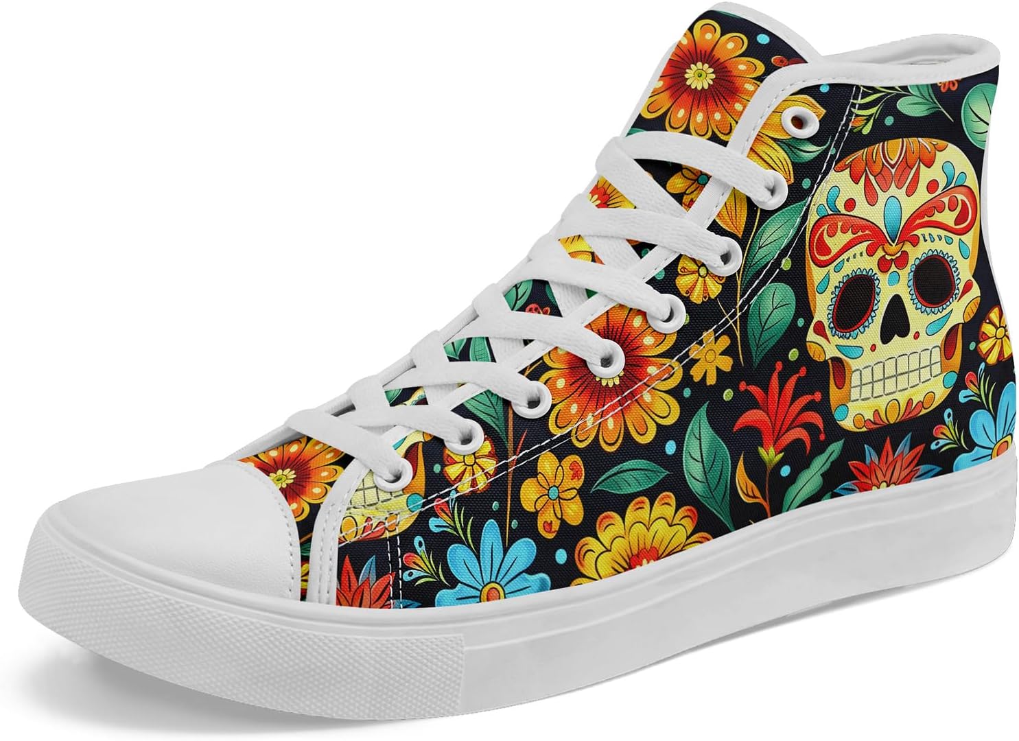 

Высокие кеды на шнуровке AWSOLE Gothic Skull для мужчин и женщин, смелый и дерзкий дизайн кроссовок для повседневной носки, плоская подошва для ходьбы, белый/черный/синий/желтый/оранжевый