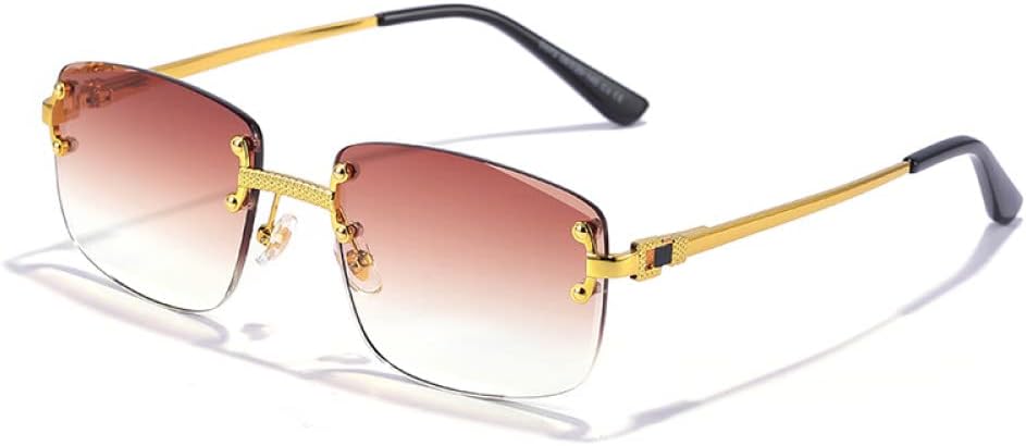 

Панк-очки, маленькие прямоугольные, для мужчин и женщин, дизайнерские, без оправы, с градиентными линзами, металлические, солнцезащитные очки для мужчин, UV400 MTZJH, C18 Gold Tea Clear