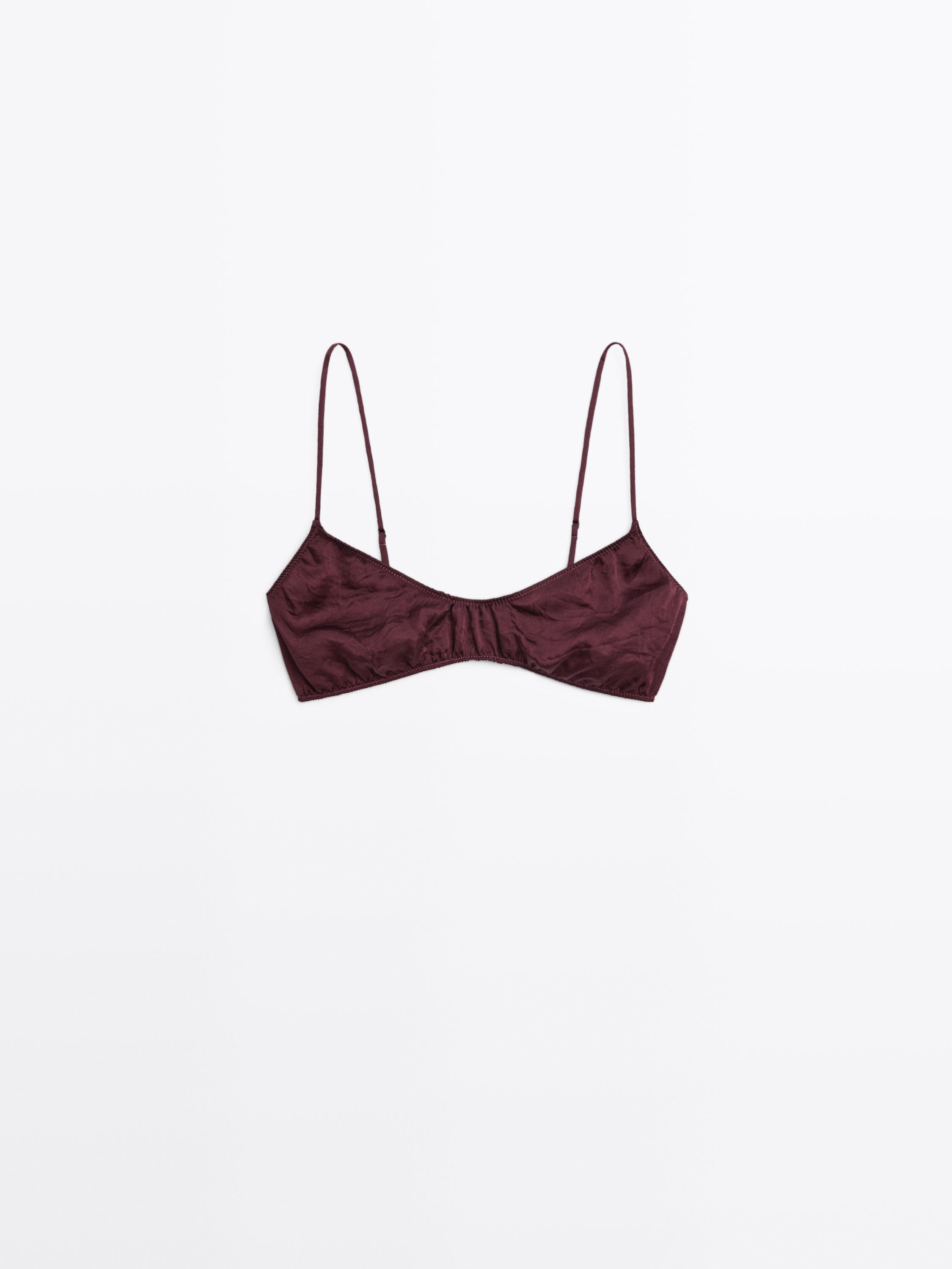 

Бюстгальтер с треугольными чашечками из атласа, присборенный - студия Massimo Dutti, бургундия